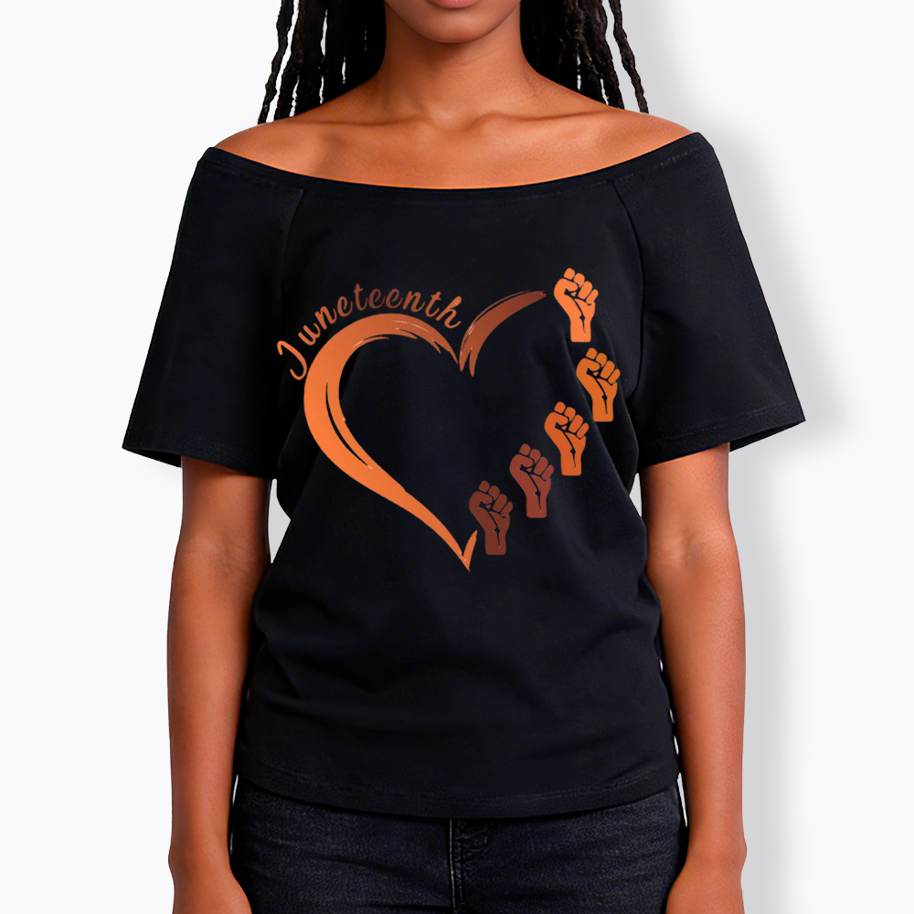 Juneteenth Heart Black Pride Off Shoulder T-shirt