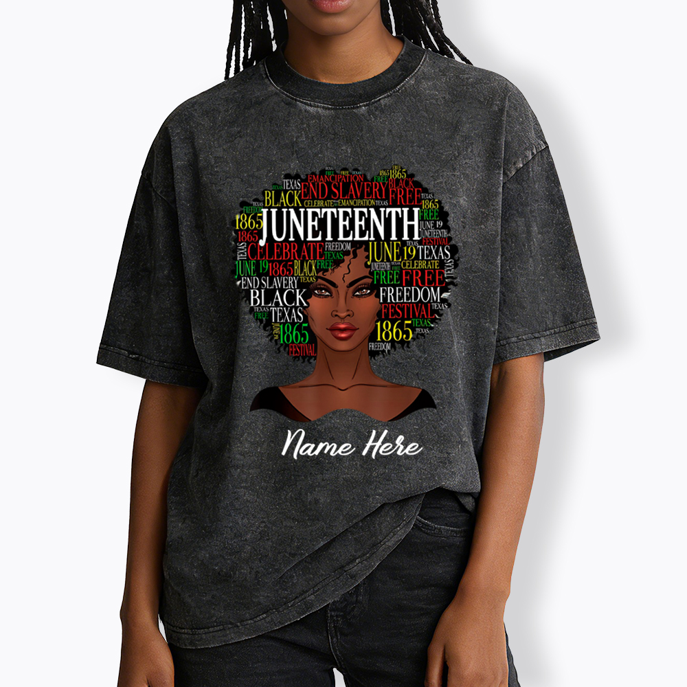 Personalized Juneteenth Black Women Natural Hair Washed T-Shirt