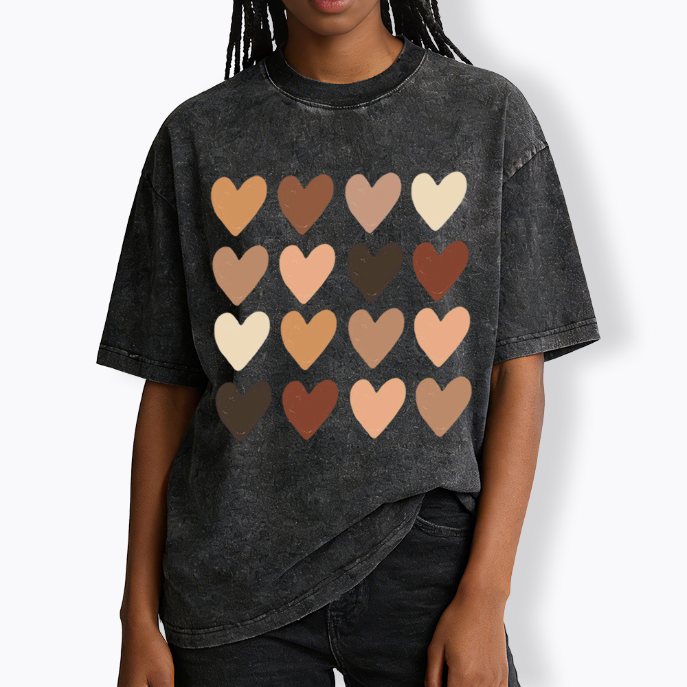 Skin Tone Hearts Racial Equality Washed T-Shirt