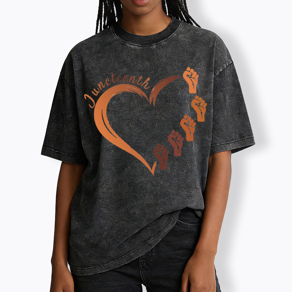 Juneteenth Heart Black Pride Washed T-Shirt