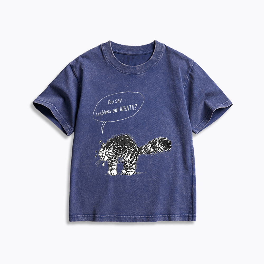 Cartoon Cat Kids Washed T-Shirt
