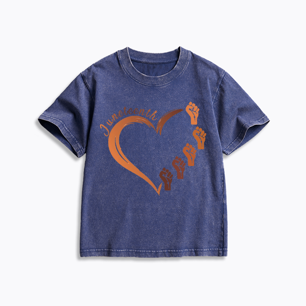 Juneteenth Heart Black Pride Kids Washed T-Shirt