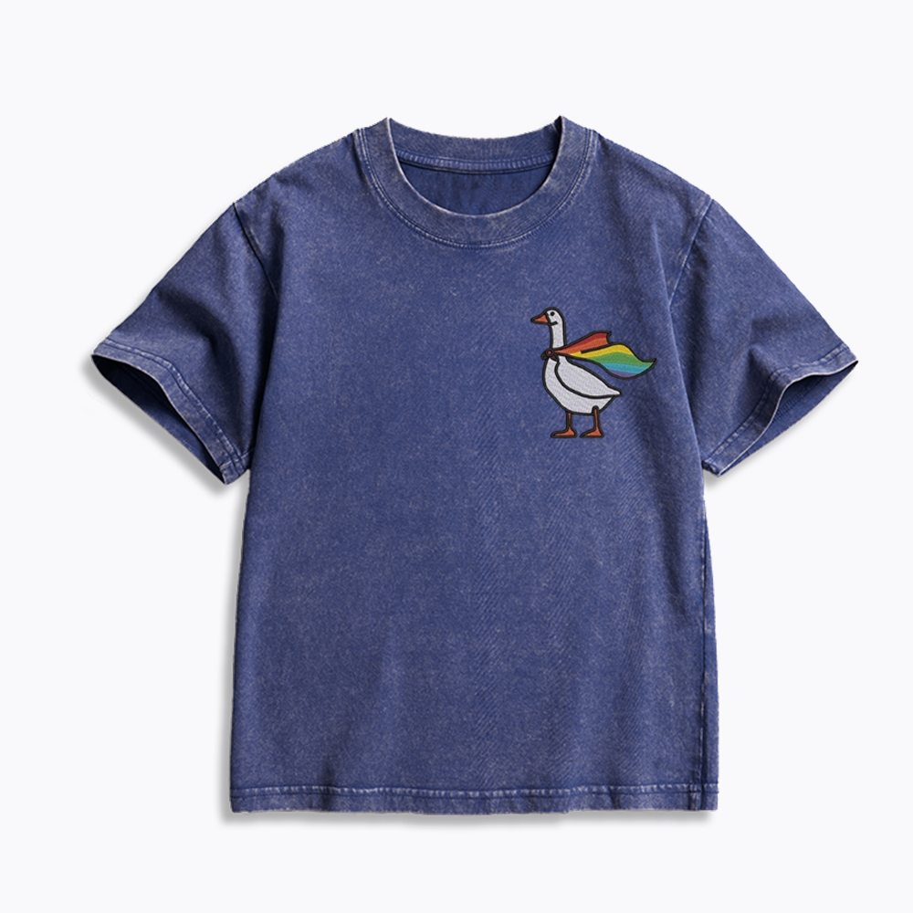 Rainbow Goose LGBTQ Kids Washed T-Shirt