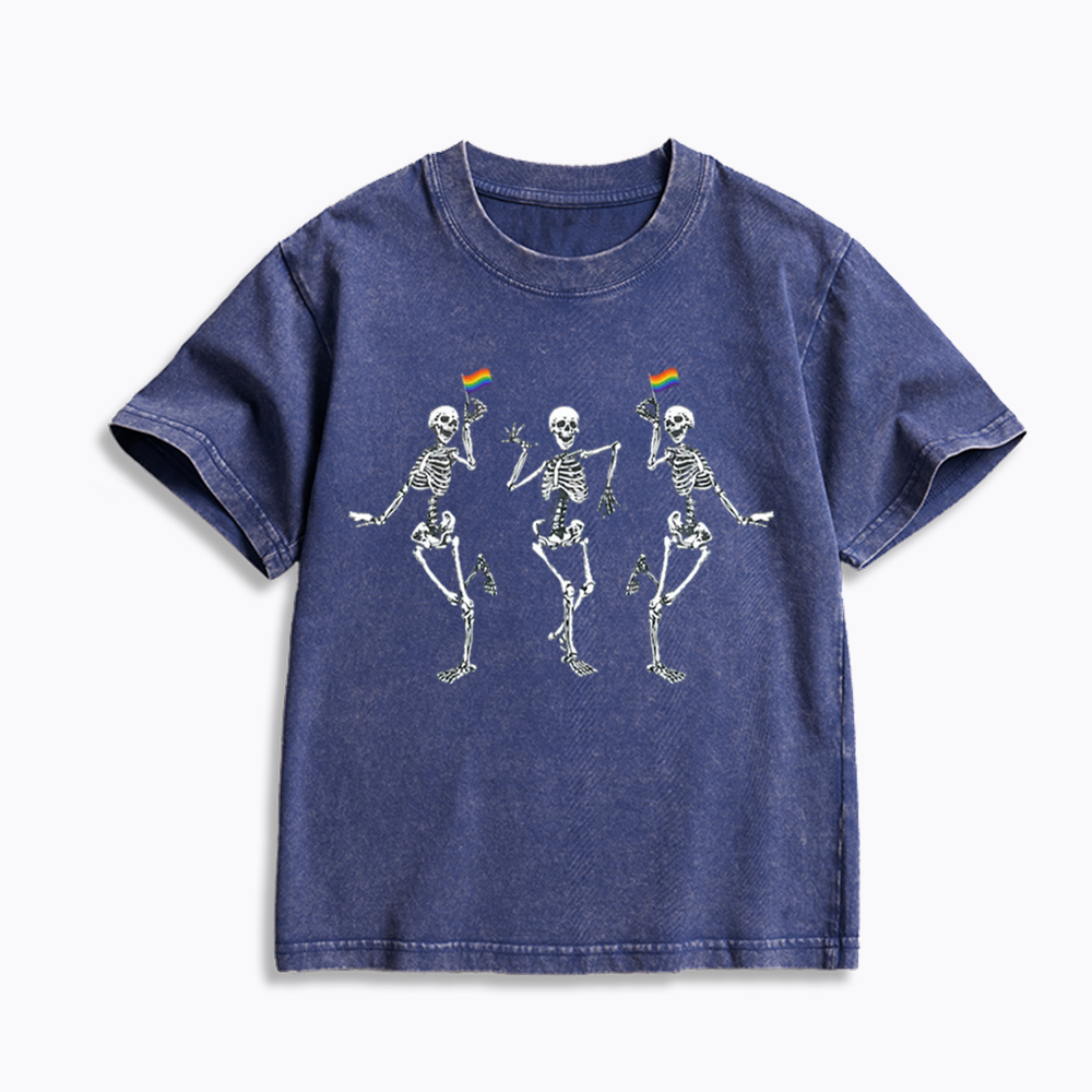 pride dancing skeleton Kids Washed T-Shirt