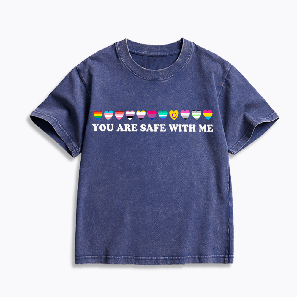 You Are Safe With Me Kids Washed T-Shirt