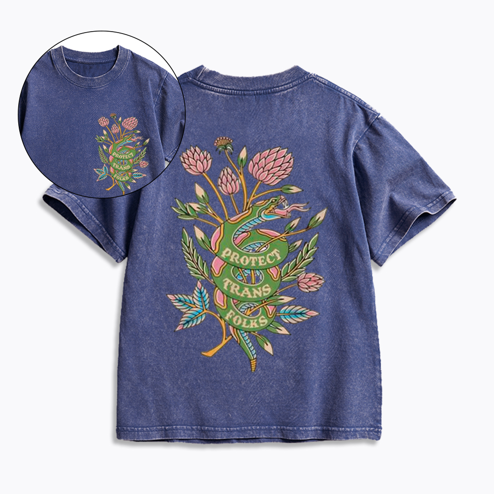 Protect Trans Folks Kids Washed T-Shirt