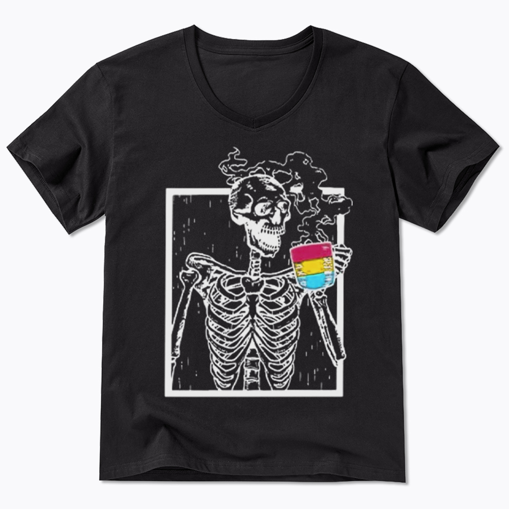 Pansexual Skeleton Drinking Coffee V-Neck Classic T-Shirt