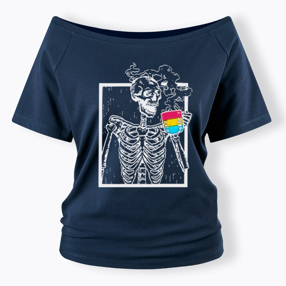 Pansexual Skeleton Drinking Coffee Off Shoulder T-shirt