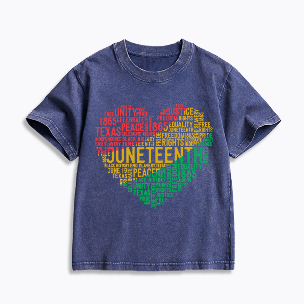 Juneteenth Heart Black History Kids Washed T-Shirt