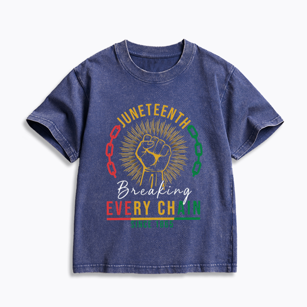 Breaking Every Chain Juneteenth Kids Washed T-Shirt