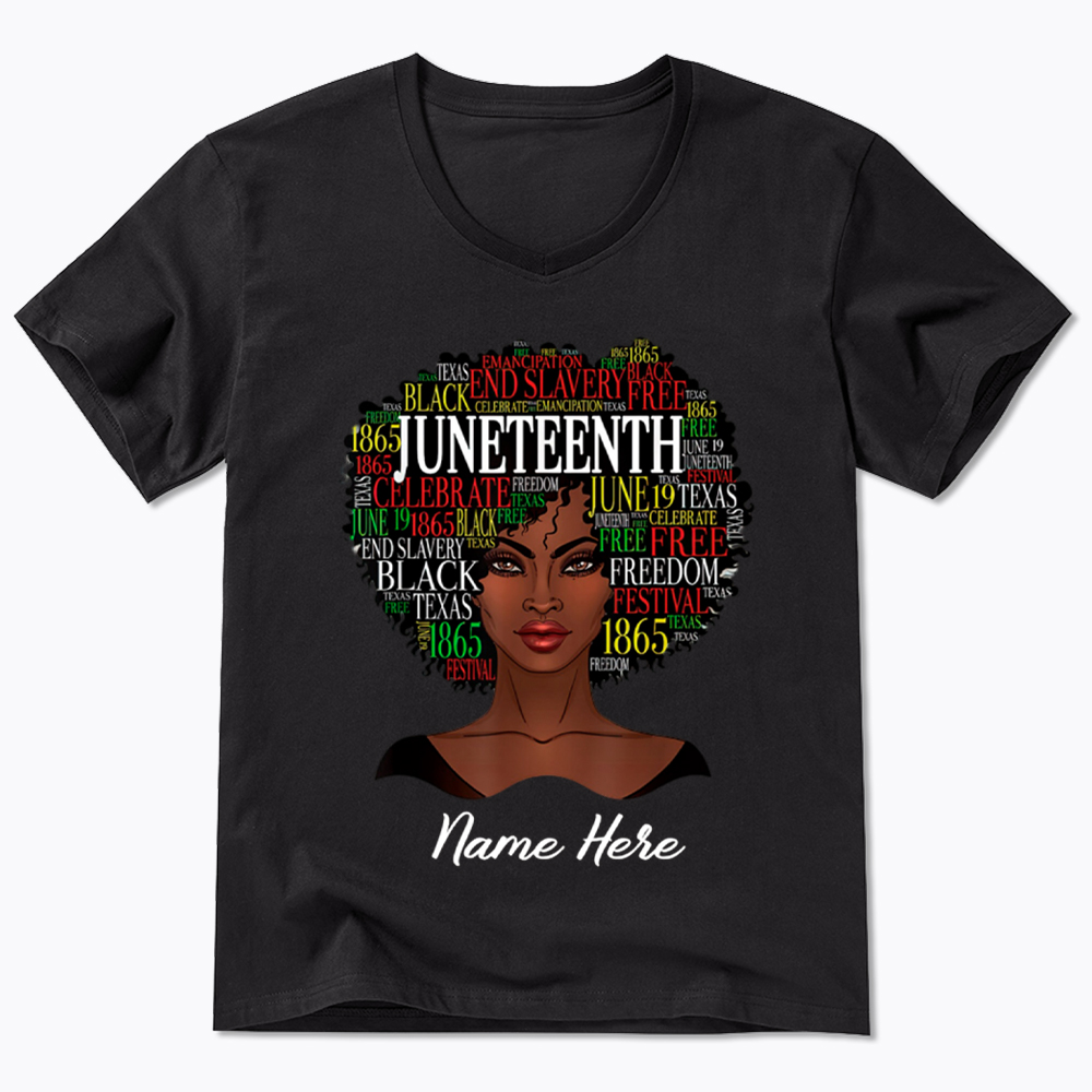 Personalized Juneteenth Black Women Natural Hair V-Neck Classic T-Shirt