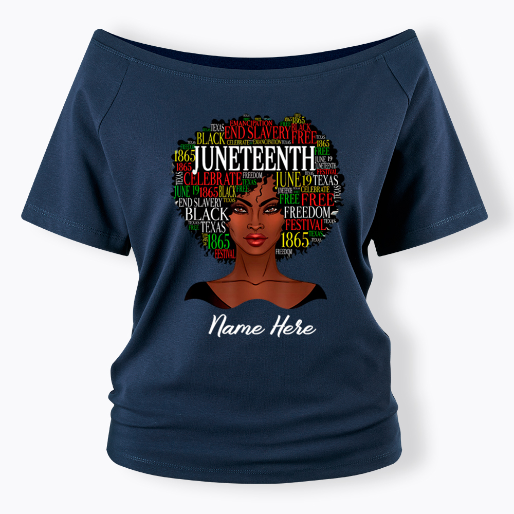 Personalized Juneteenth Black Women Natural Hair Off Shoulder T-shirt