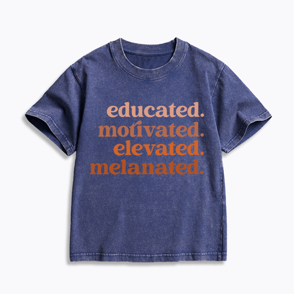 Educated Motivated Melanated Kids Washed T-Shirt