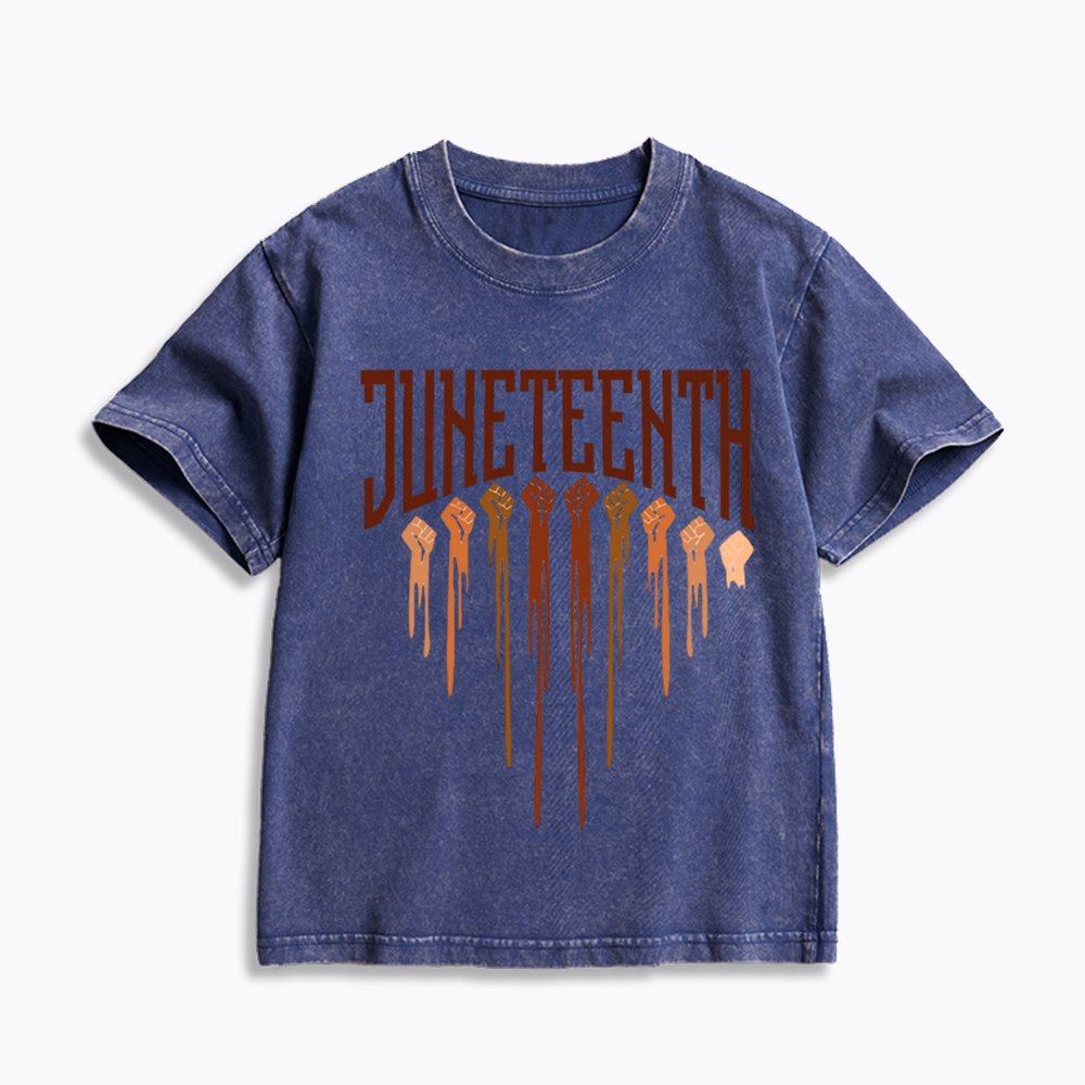 Different Races Skin Juneteenth Kids Washed T-Shirt