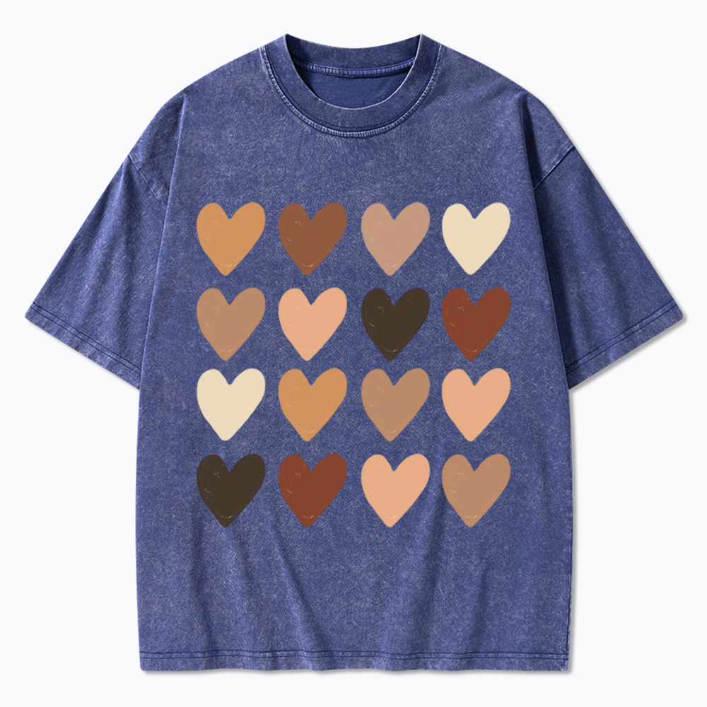 Skin Tone Hearts Racial Equality Washed T-Shirt