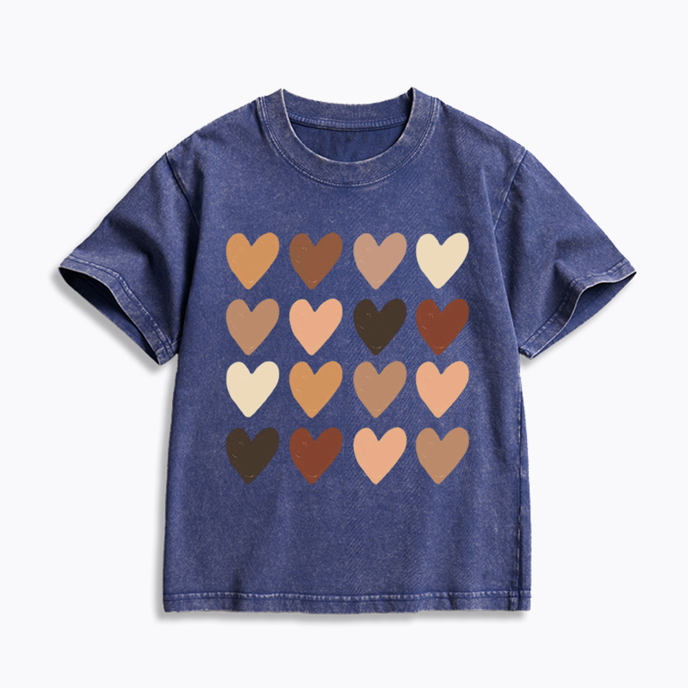 Skin Tone Hearts Racial Equality Kids Washed T-Shirt