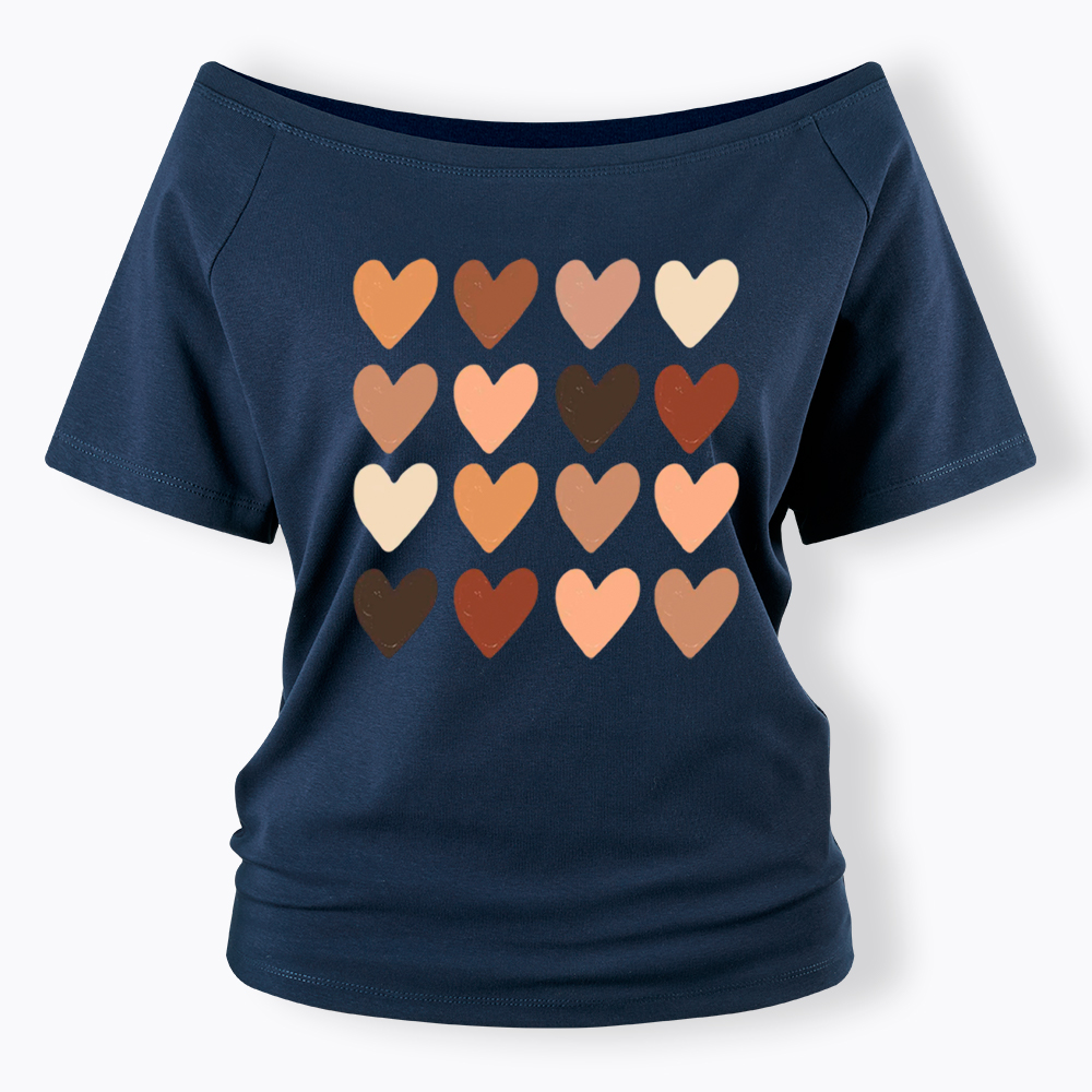 Skin Tone Hearts Racial Equality Off Shoulder T-shirt