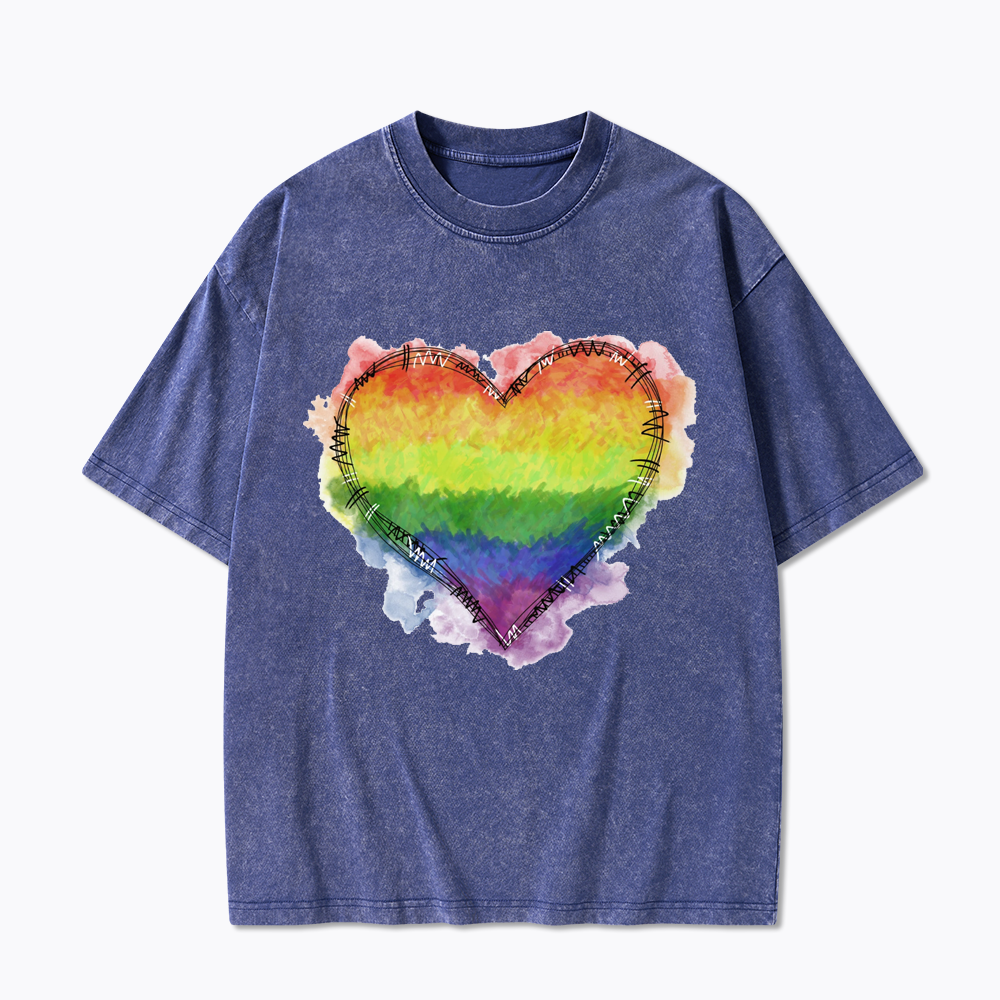 Rainbow Heart Washed T-Shirt