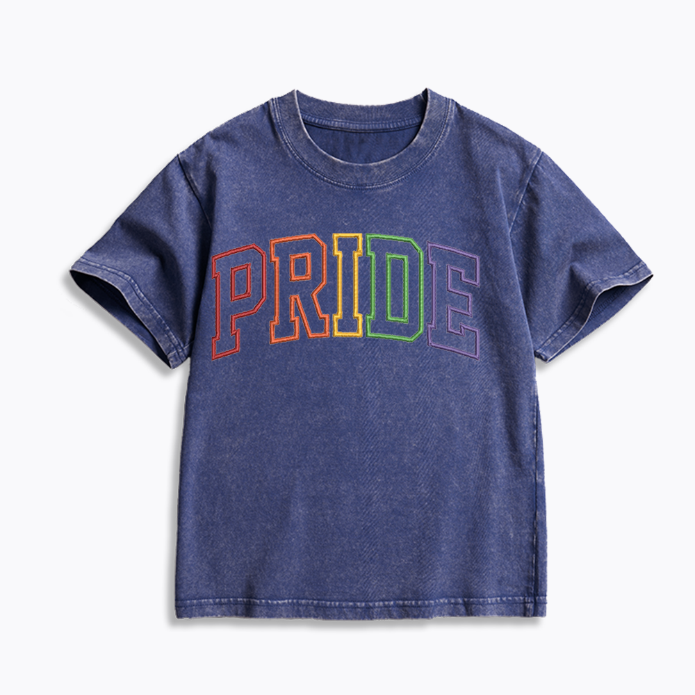 Embroidered Pride Kids Washed T-Shirt 