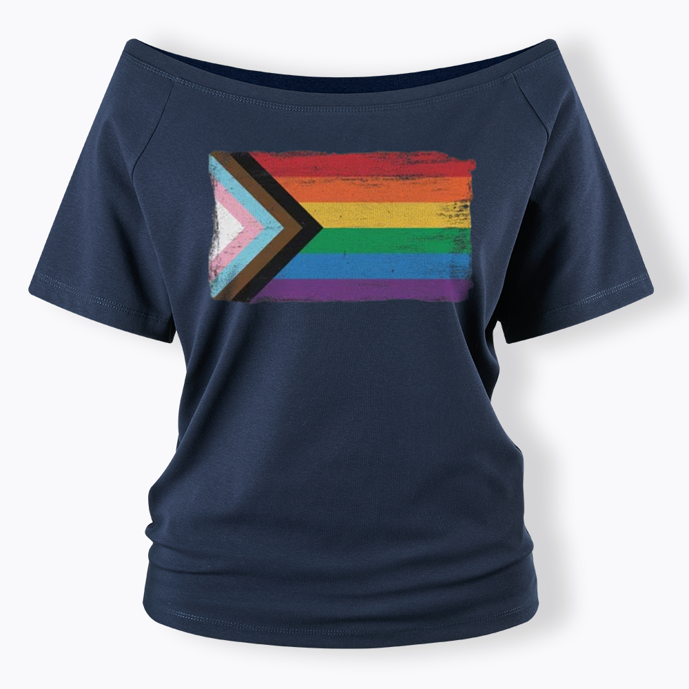Progress Pride Flag Off Shoulder T-shirt