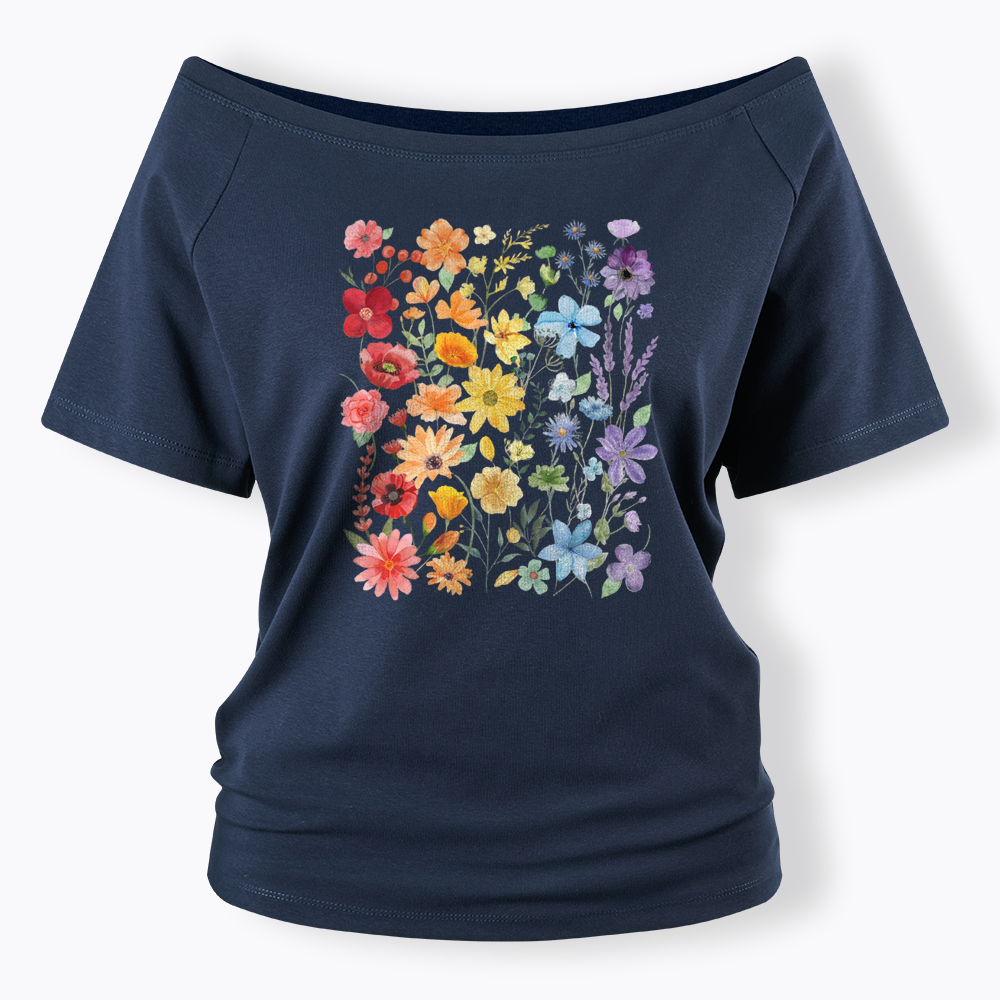 Rainbow Flowers Off Shoulder T-shirt