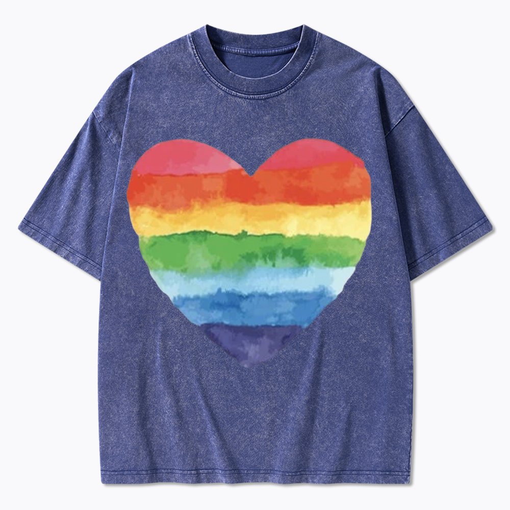 Watercolor Rainbow Heart Washed T-Shirt