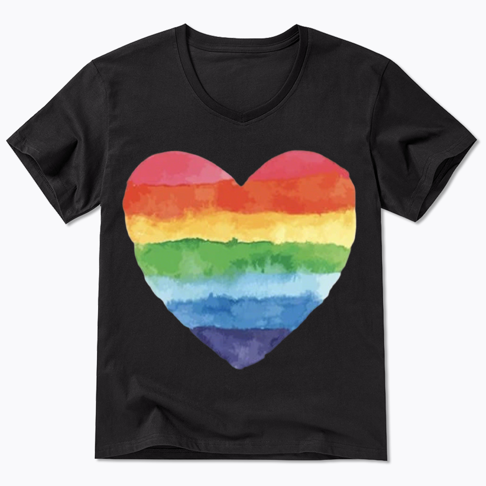 Watercolor Rainbow Heart V-Neck Classic T-Shirt