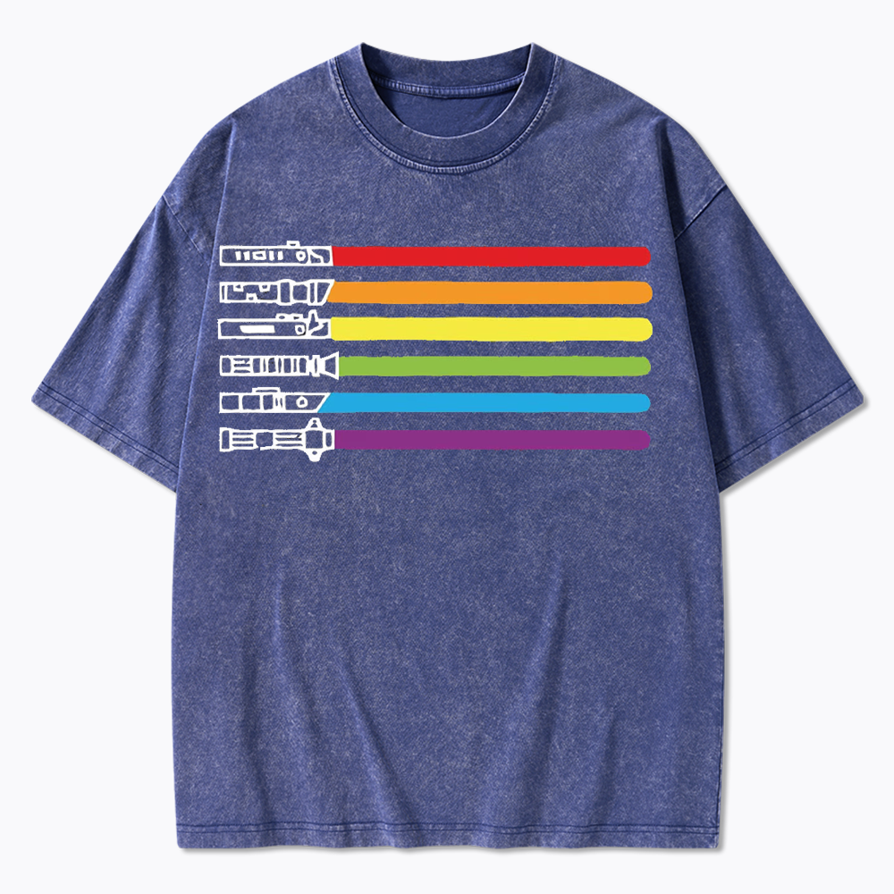 Rainbow Lightsaber Washed T-Shirt