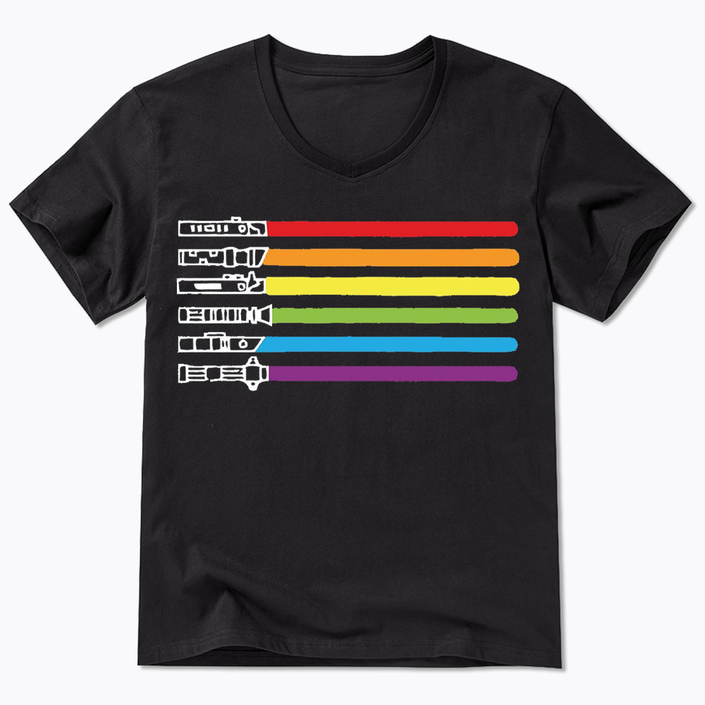 Rainbow Lightsaber V-Neck Classic T-Shirt