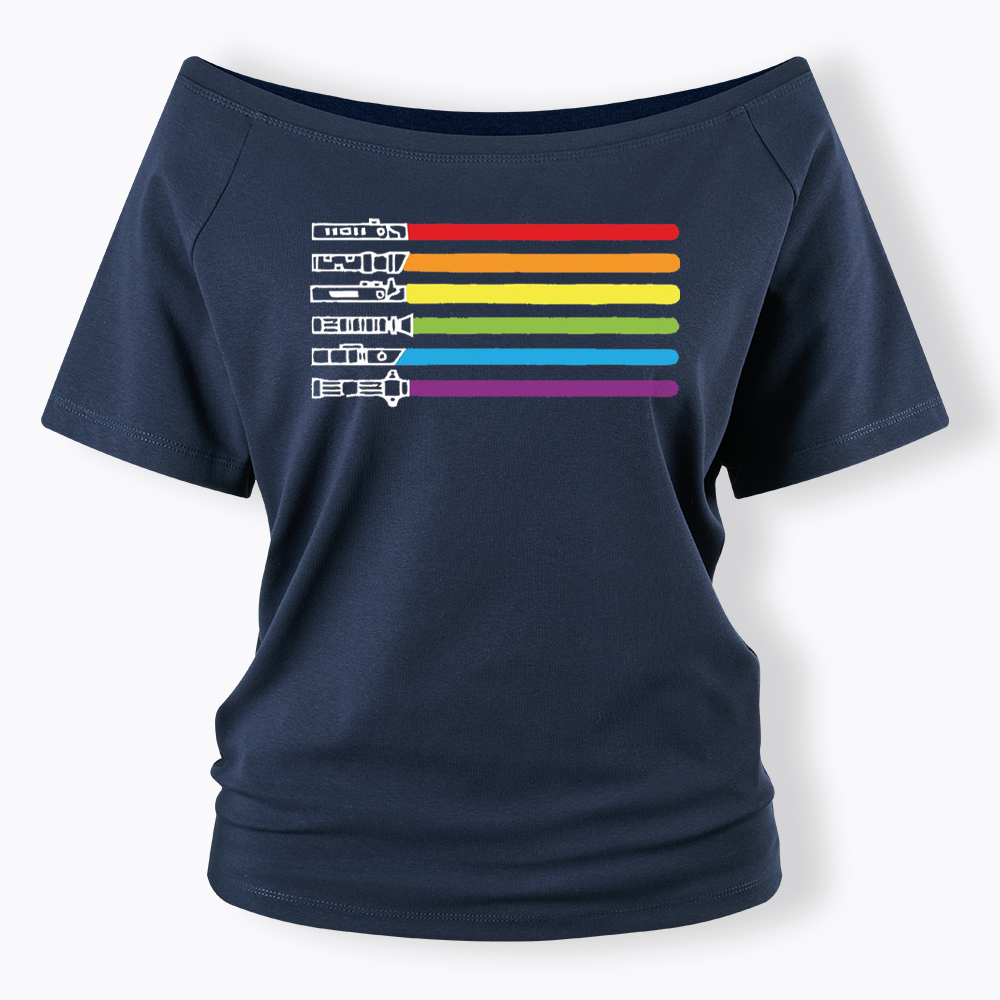 Rainbow Lightsaber Off Shoulder T-shirt