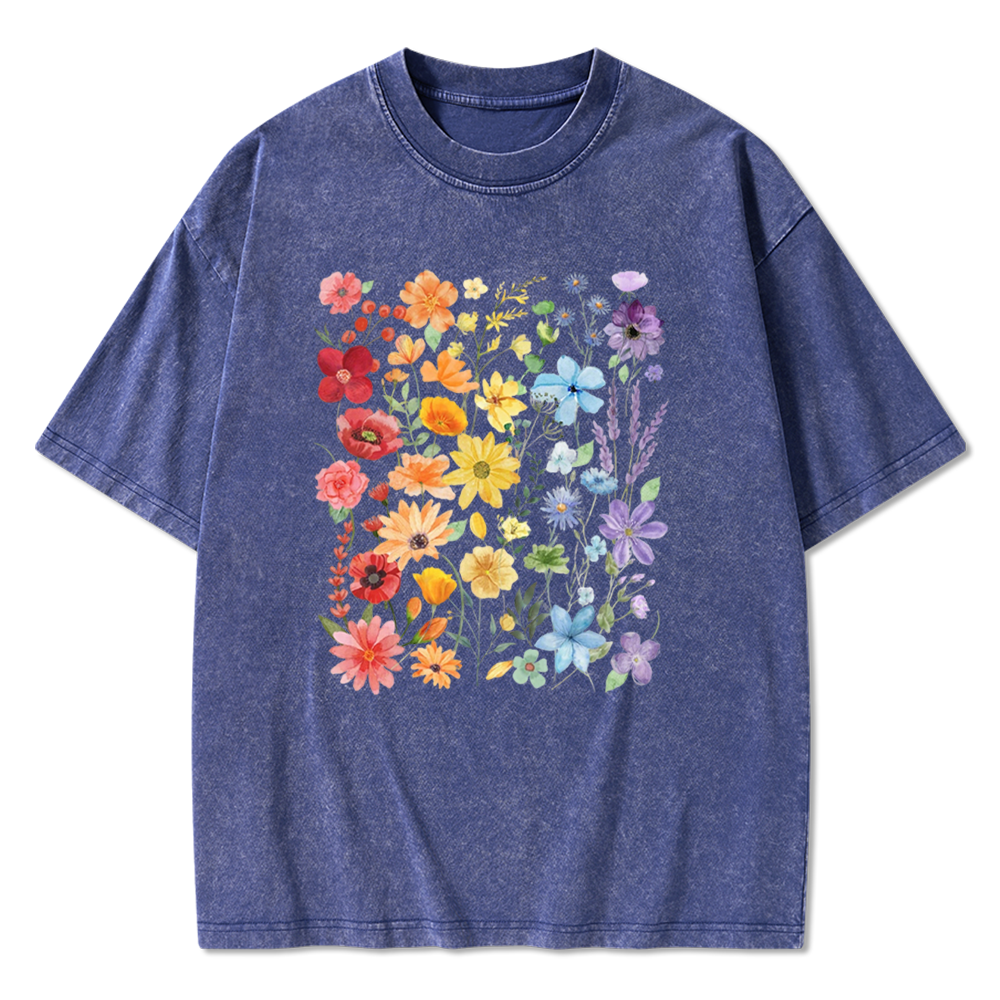 Rainbow Flowers Washed T-Shirt