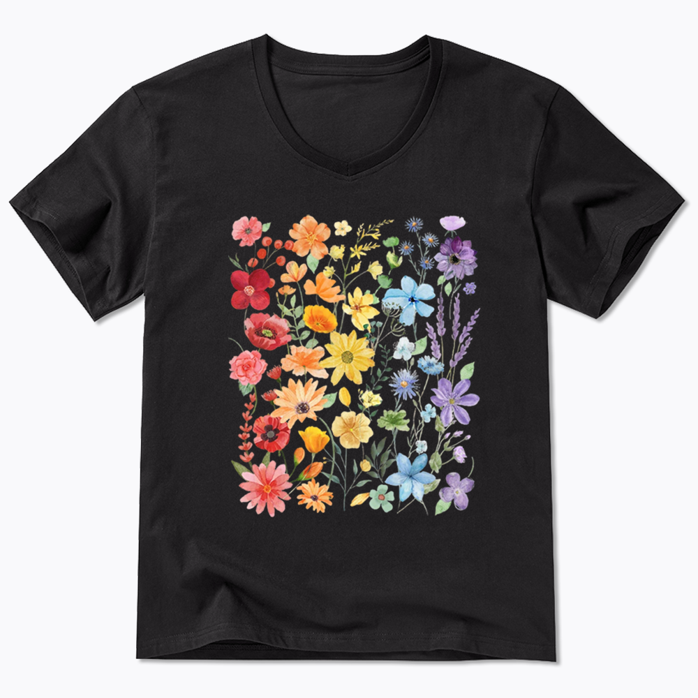 Rainbow Flowers V-Neck Classic T-Shirt