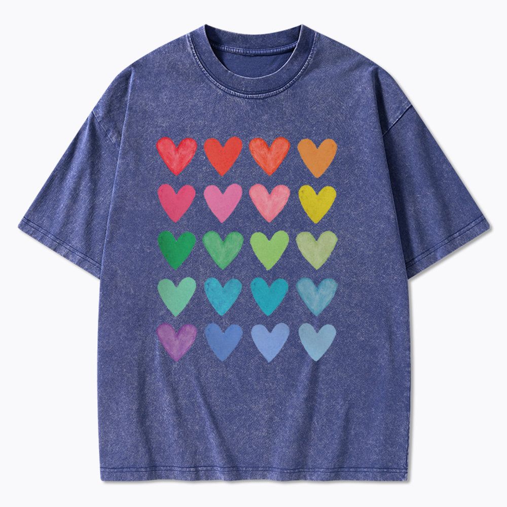 Rainbow Hearts Washed T-Shirt