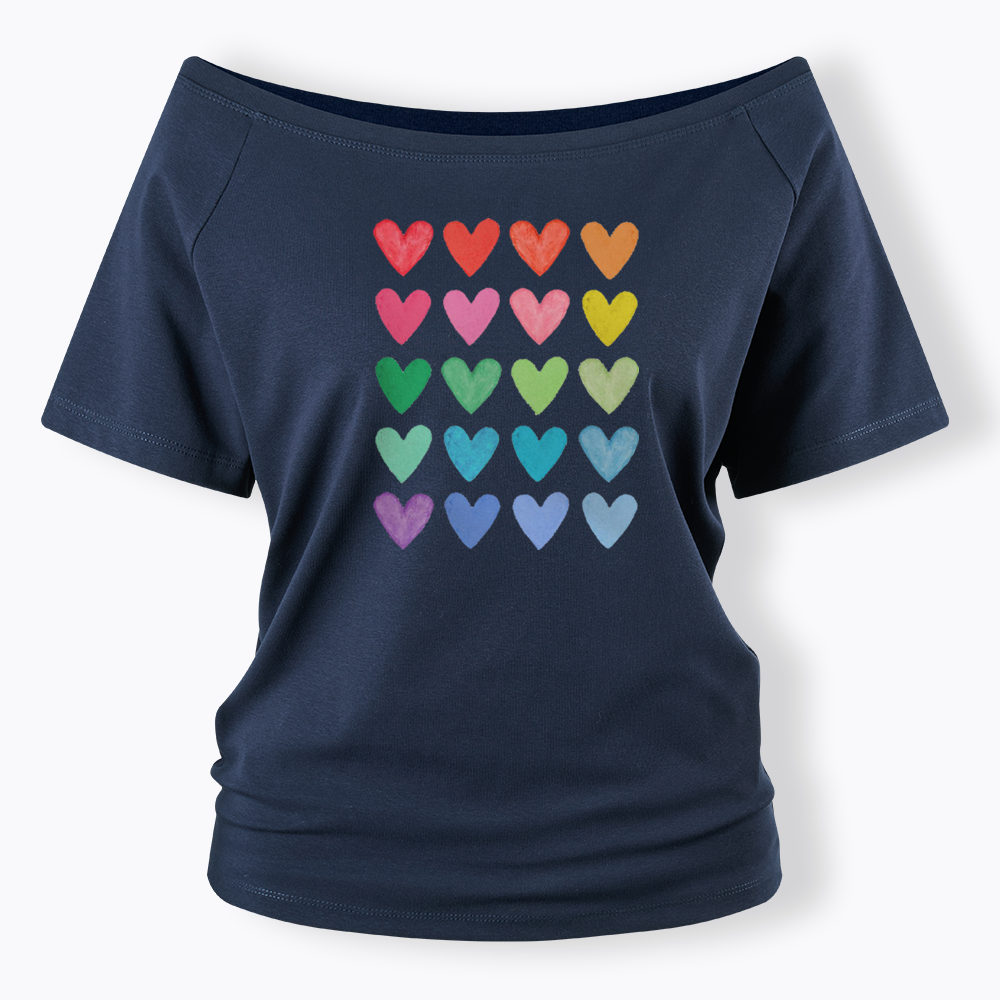 Rainbow Hearts Off Shoulder T-shirt