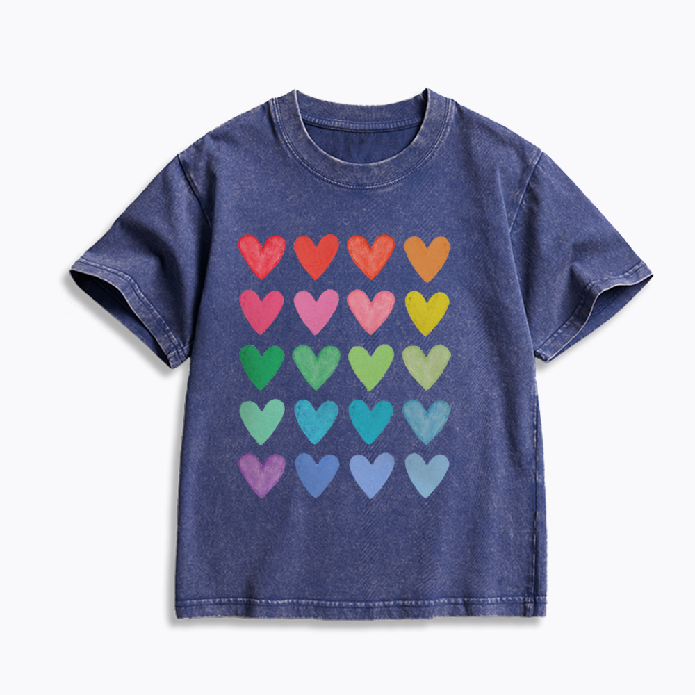 Rainbow Hearts Kids Washed T-Shirt
