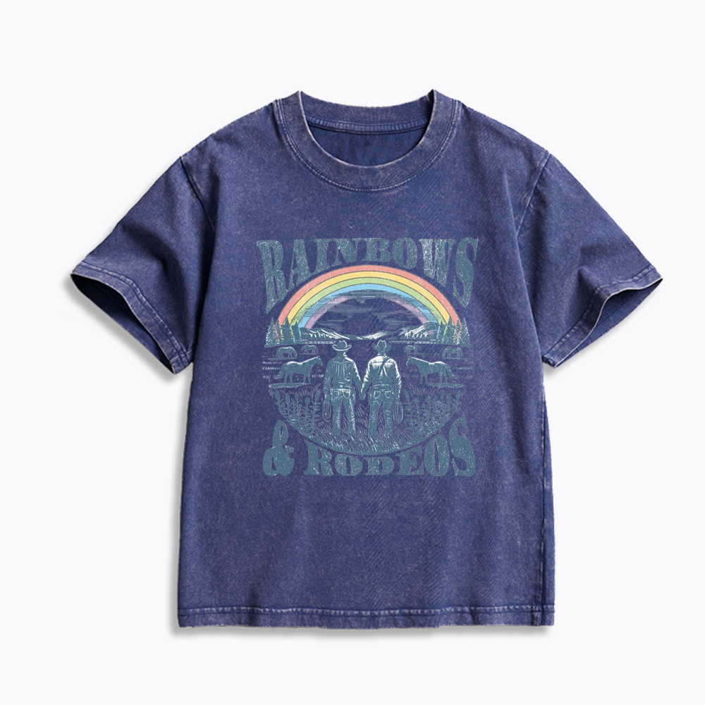 Rainbows Rodeo Kids Washed T-Shirt 