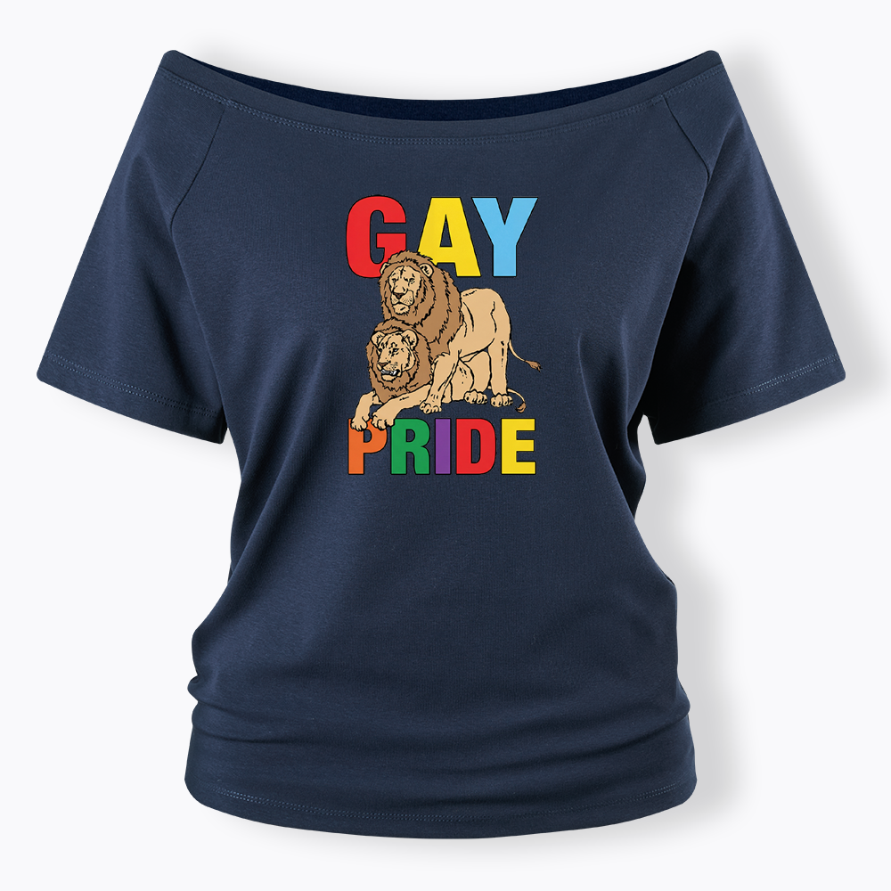 Funny Gay Pride Lion  Off Shoulder T-shirt