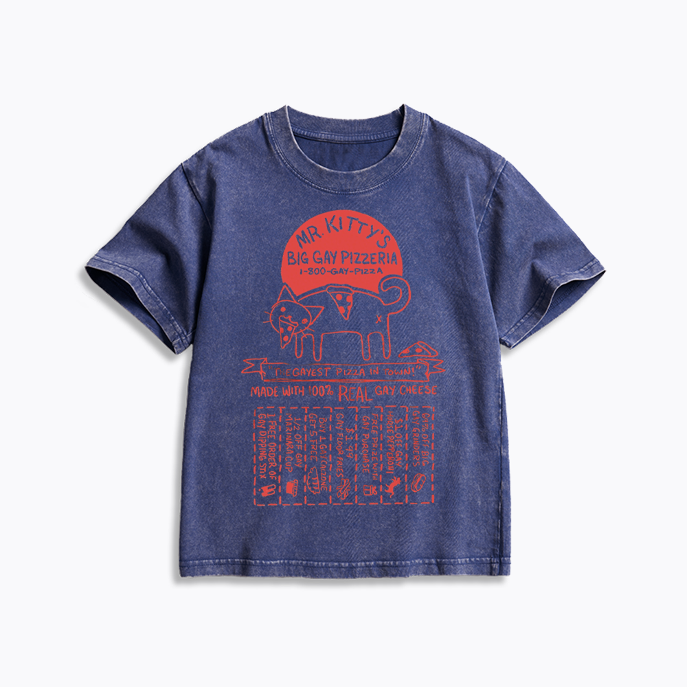 MR. KITTY’S BIG PIZZERIA Kids Washed T-Shirt
