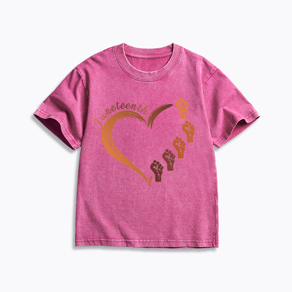 Juneteenth Heart Black Pride Kids Washed T-Shirt
