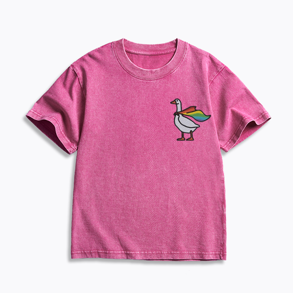 Rainbow Goose LGBTQ Kids Washed T-Shirt
