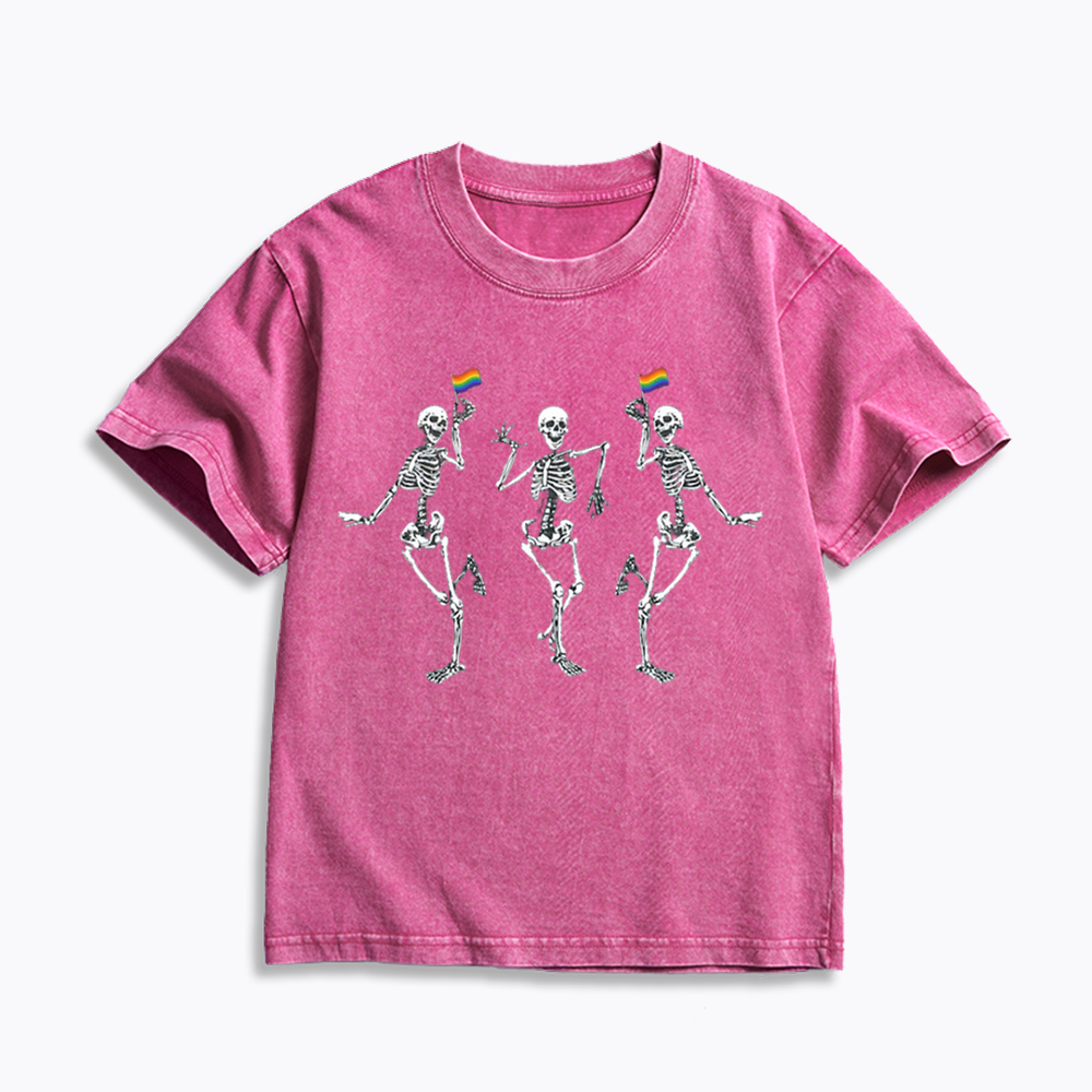 pride dancing skeleton Kids Washed T-Shirt