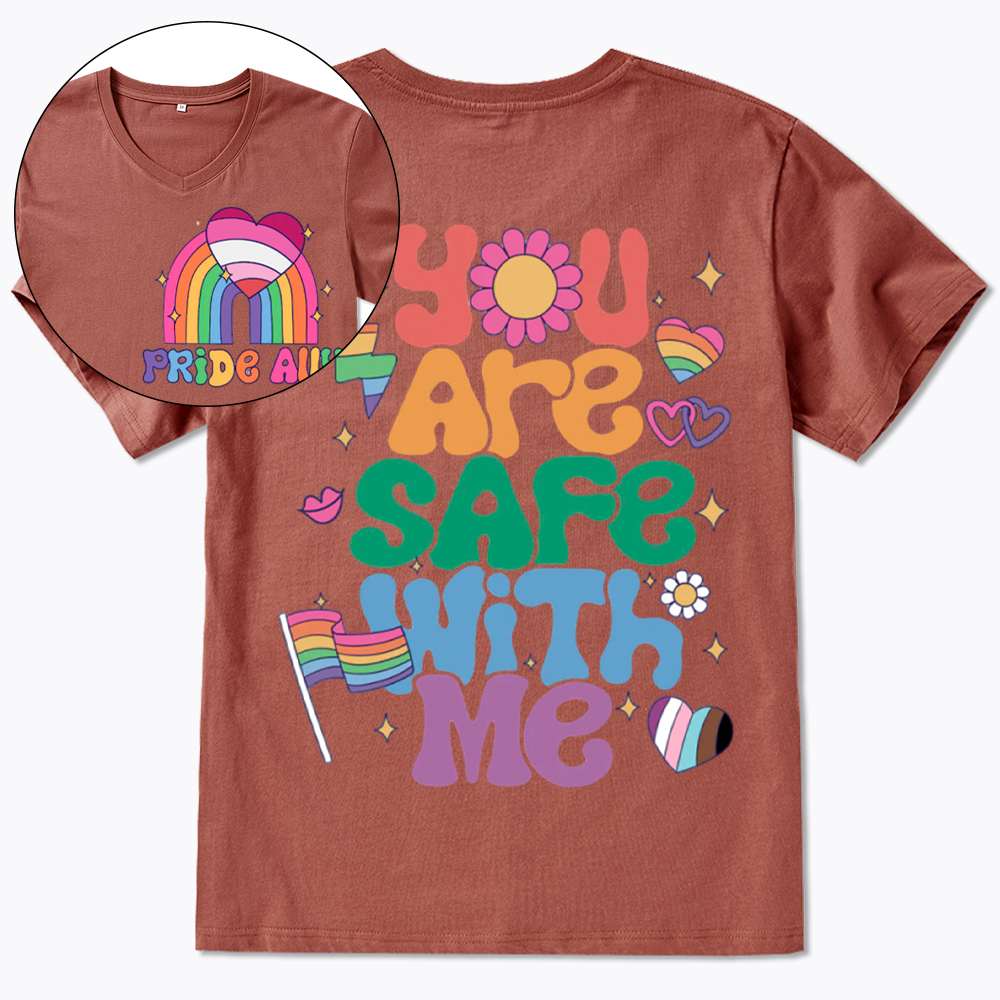 You Are Safe With Me Pride Ally V-Neck Classic T-Shirt
