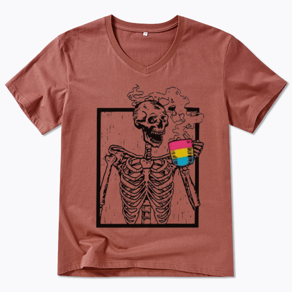 Pansexual Skeleton Drinking Coffee V-Neck Classic T-Shirt