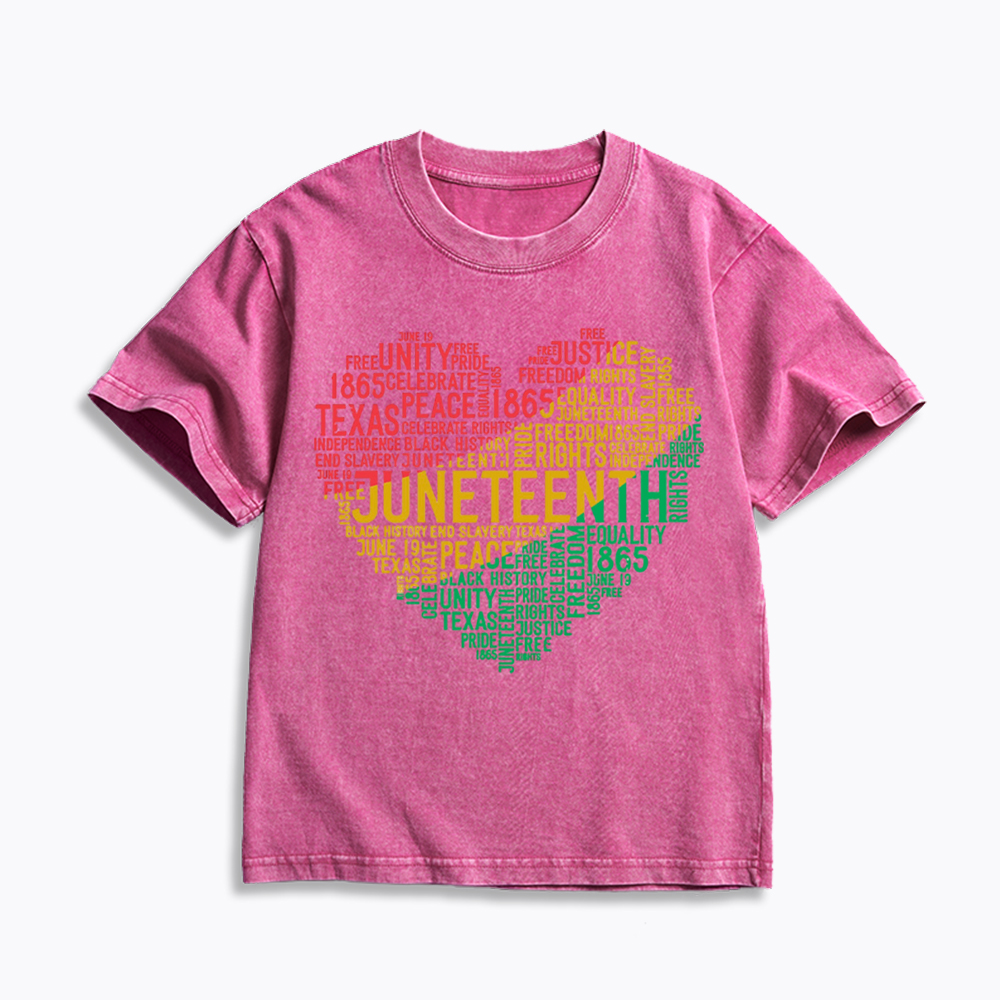 Juneteenth Heart Black History Kids Washed T-Shirt