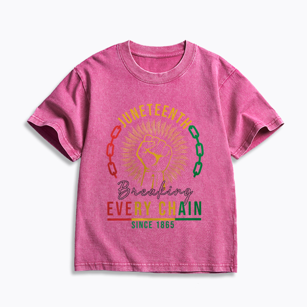 Breaking Every Chain Juneteenth Kids Washed T-Shirt