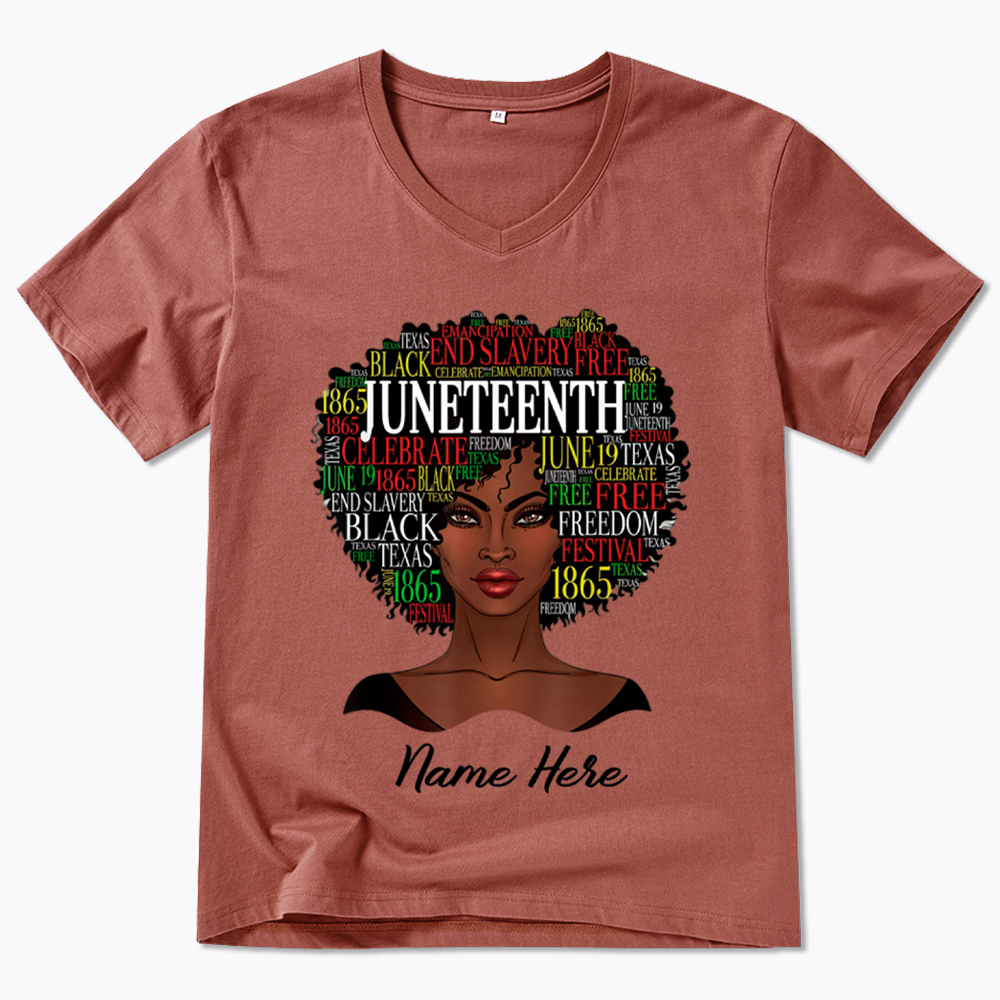 Personalized Juneteenth Black Women Natural Hair V-Neck Classic T-Shirt