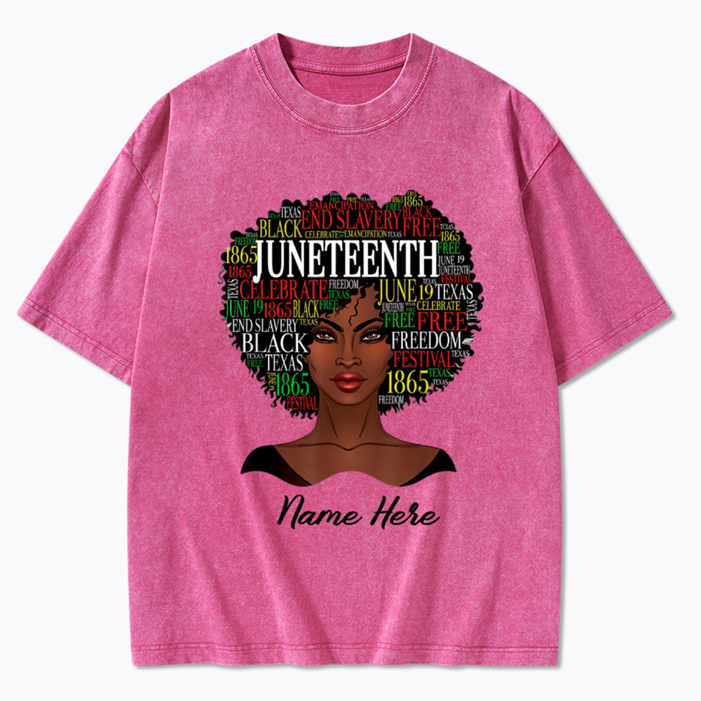 Personalized Juneteenth Black Women Natural Hair Washed T-Shirt