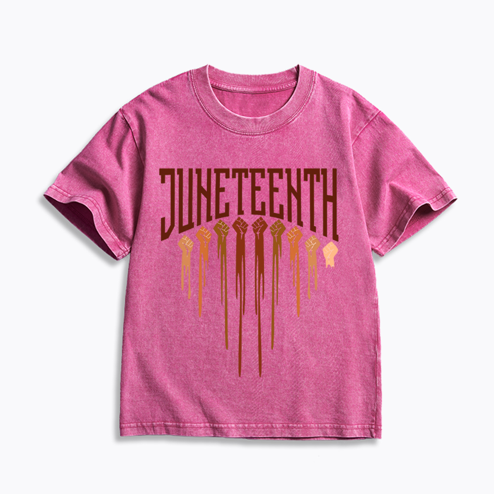 Different Races Skin Juneteenth Kids Washed T-Shirt