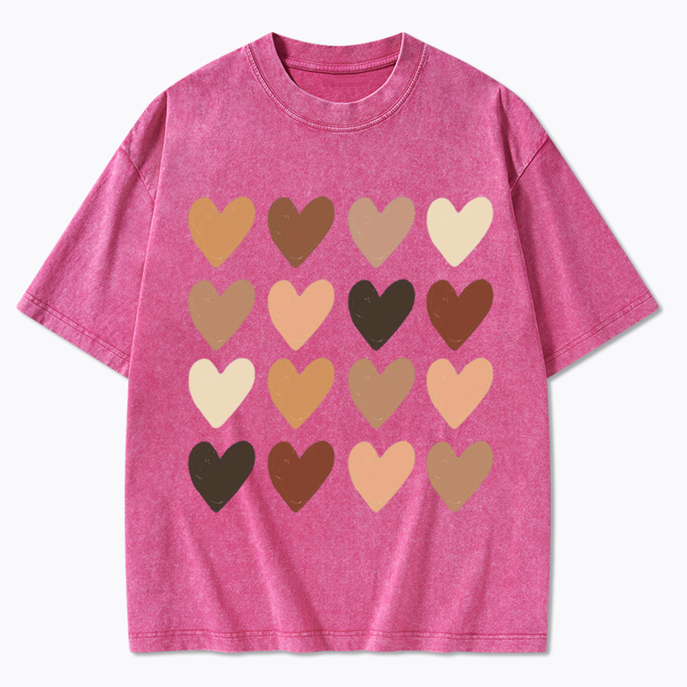Skin Tone Hearts Racial Equality Washed T-Shirt
