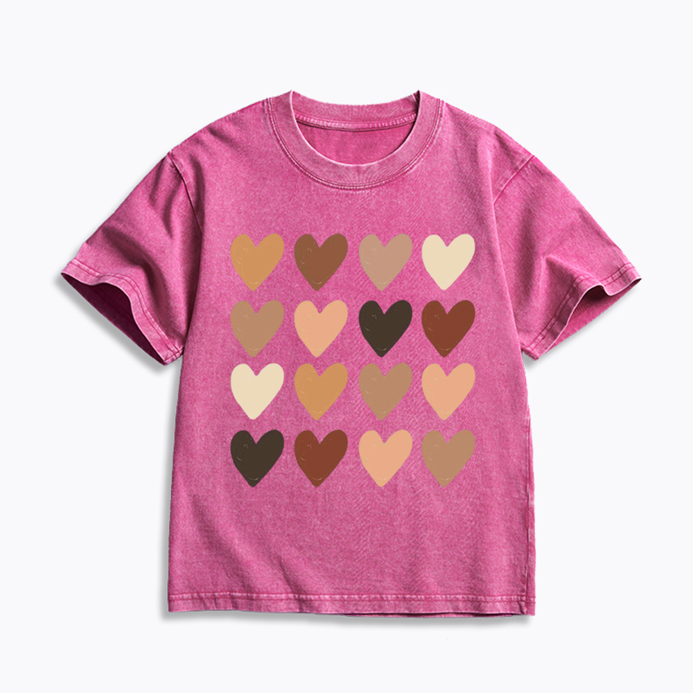 Skin Tone Hearts Racial Equality Kids Washed T-Shirt